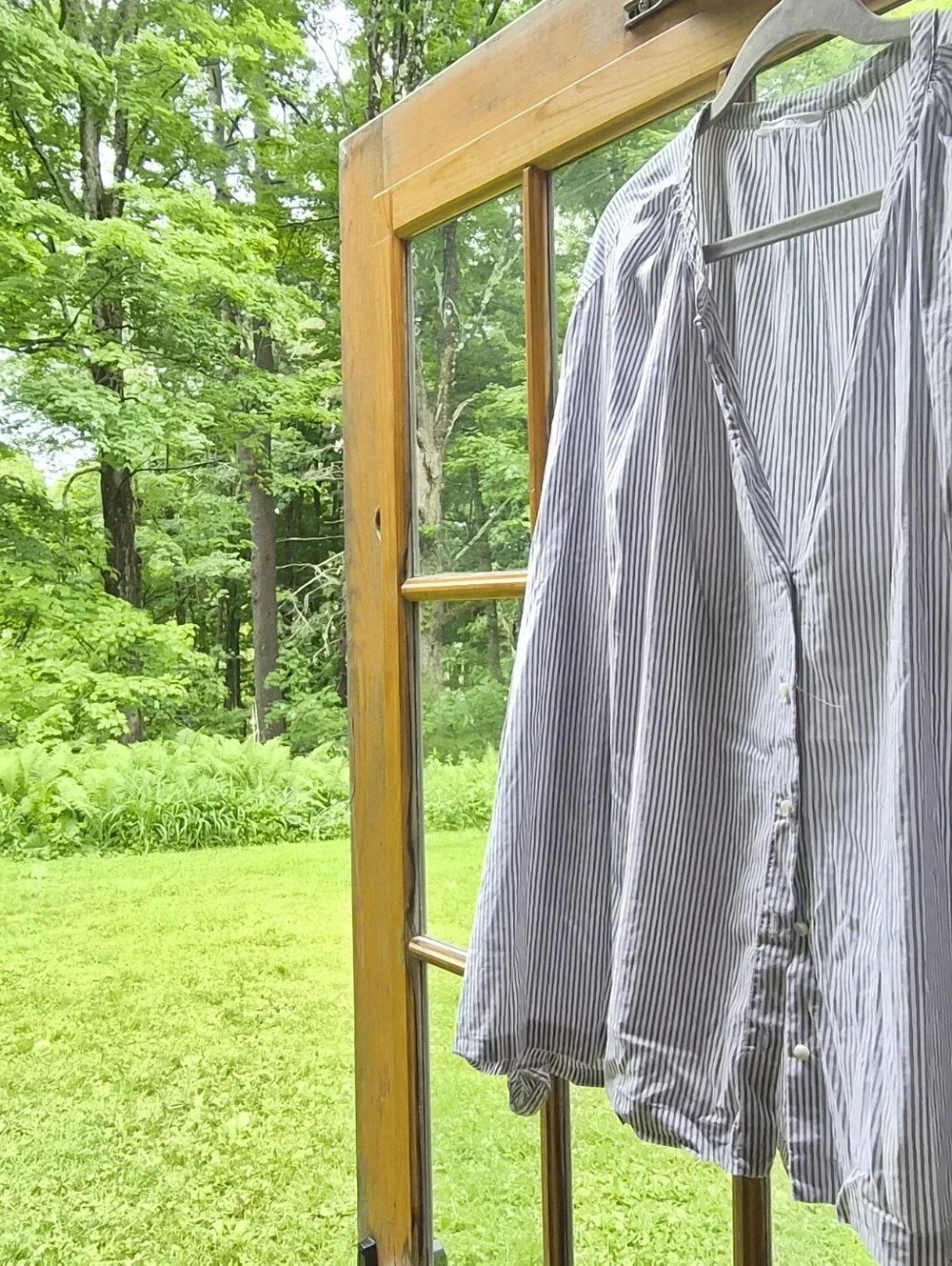 DÔEN Jonie Grey Stripe Cotton Gauze Peasant Blouse XXL Prairie Top - Picture 5 of 6